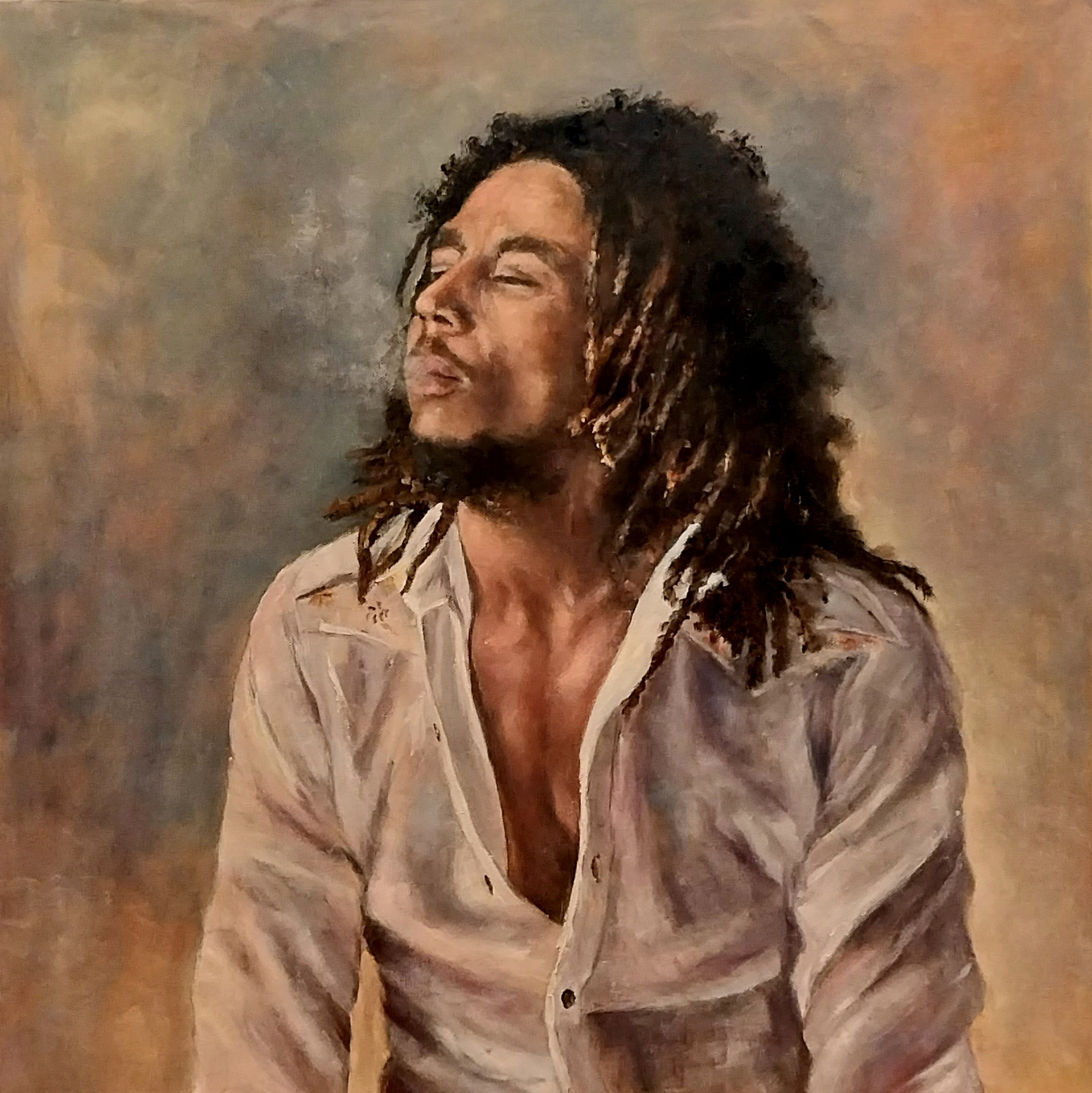 BOB MARLEY. Olje. 60 x 60. 7000,-