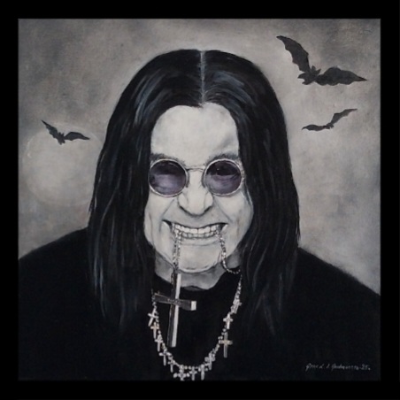 OZZY OSBOURNE. Olje. 54 x 54 Kr. 5000,- inkl. svart sveveramme i tre.