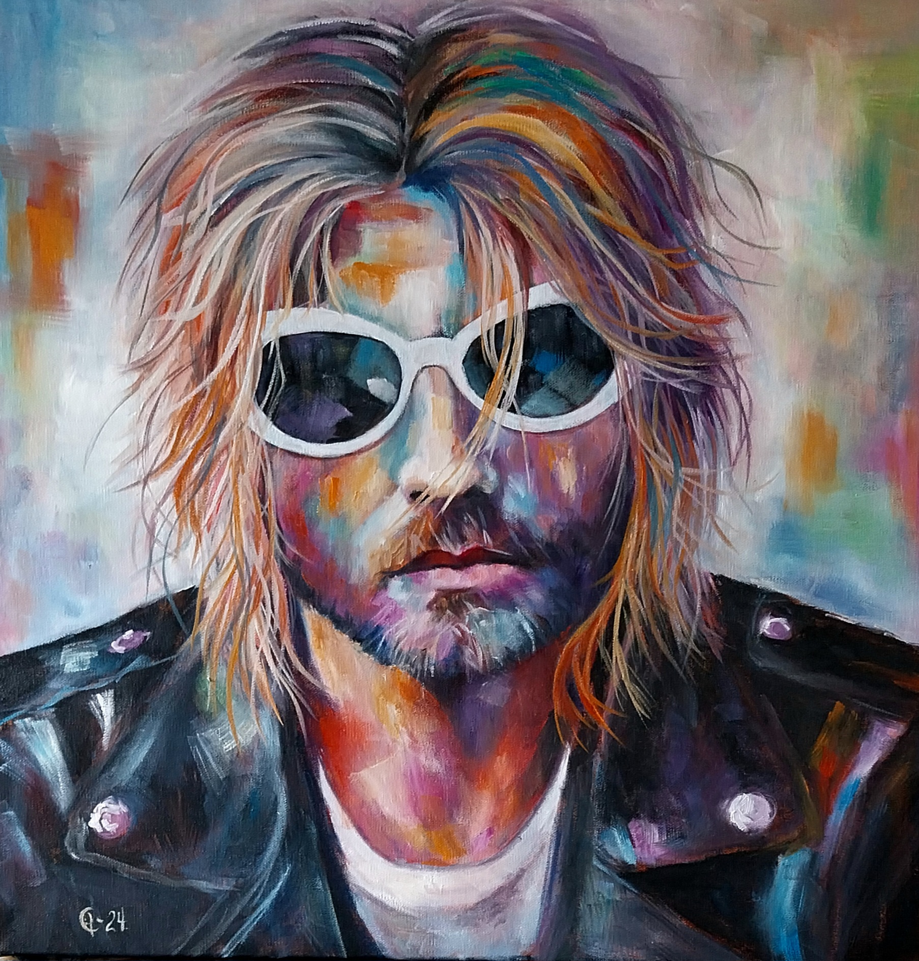 KURT COBAIN. Akryl/Olje. 60 X 60. KR. 5500,-
