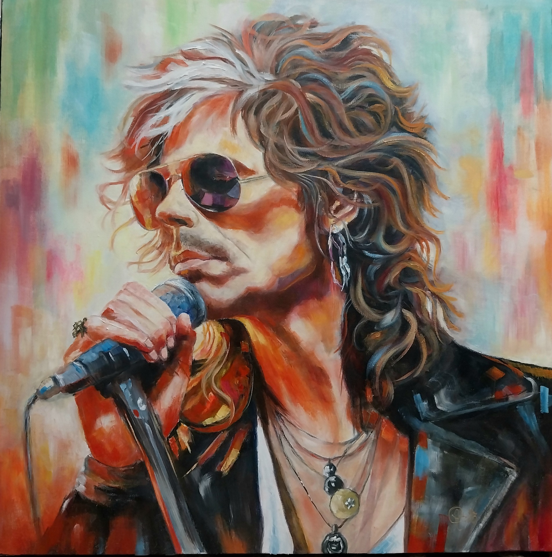 STEVEN TYLER. Olje. 60 x 60. Kr. 5500,-